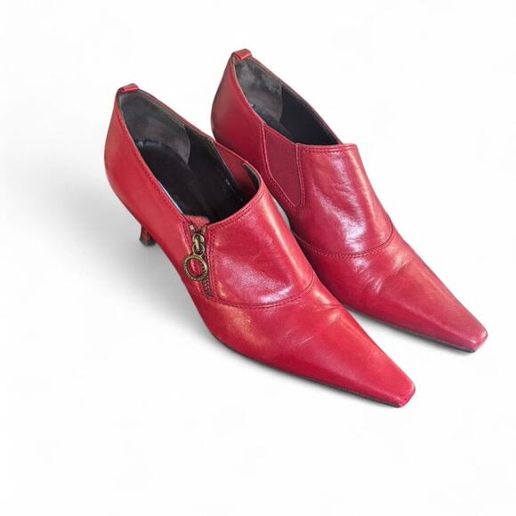 VINTAGE Y2K DONALD PLINER RED ZIPPER CHARM PUMPS HEELS SIZE 7. - Picture 2 of 8